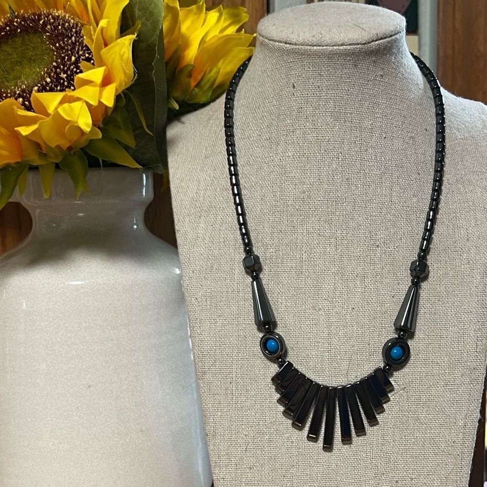 Elegant Black and Blue Necklace 18”, #J3
